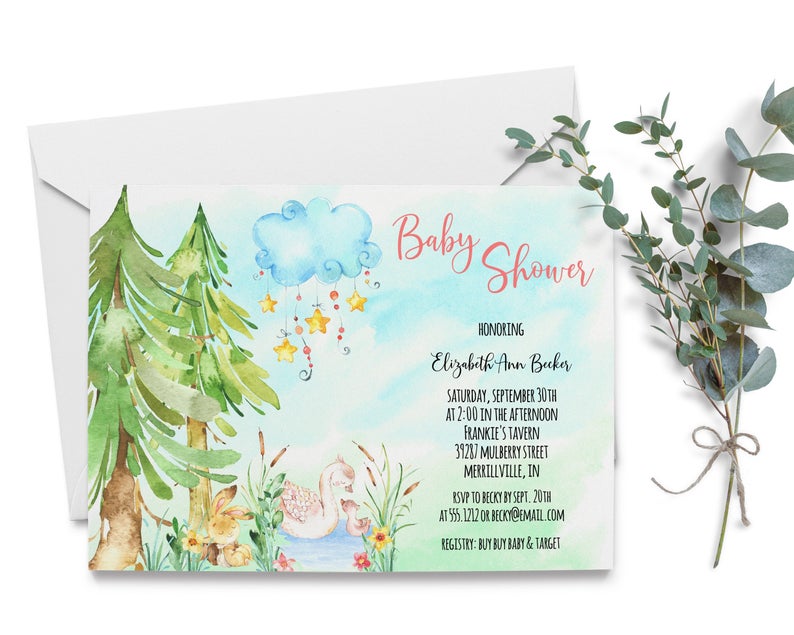 Swan Baby Shower Invitation, Baby Shower Template, Printable, Editable Digital File , Instant Download, BSI149