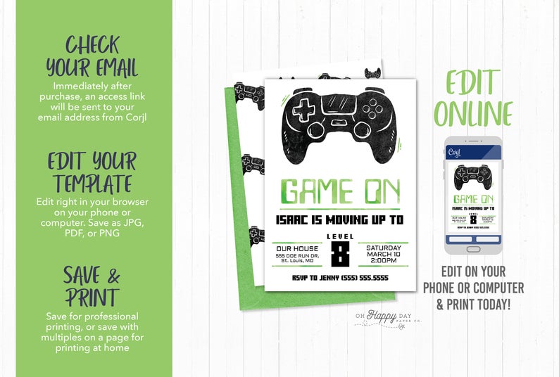 Gaming Party Invitations Templates | Corjl for Free Printable Arcade Birthday Invitations