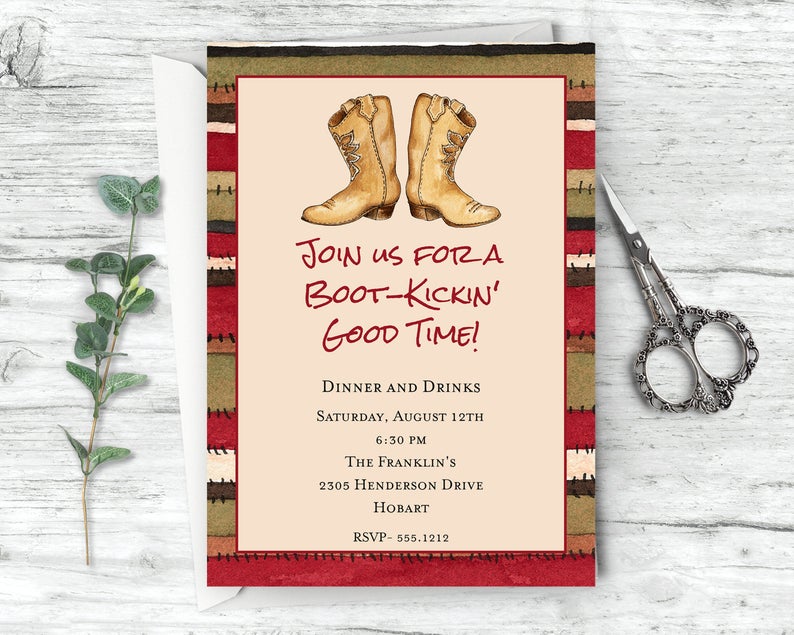 Cowboy Boots Adult Birthday Invitation, Adult Birthday Invitation Template, Printable Editable Digital File, Instant Download, ABI259