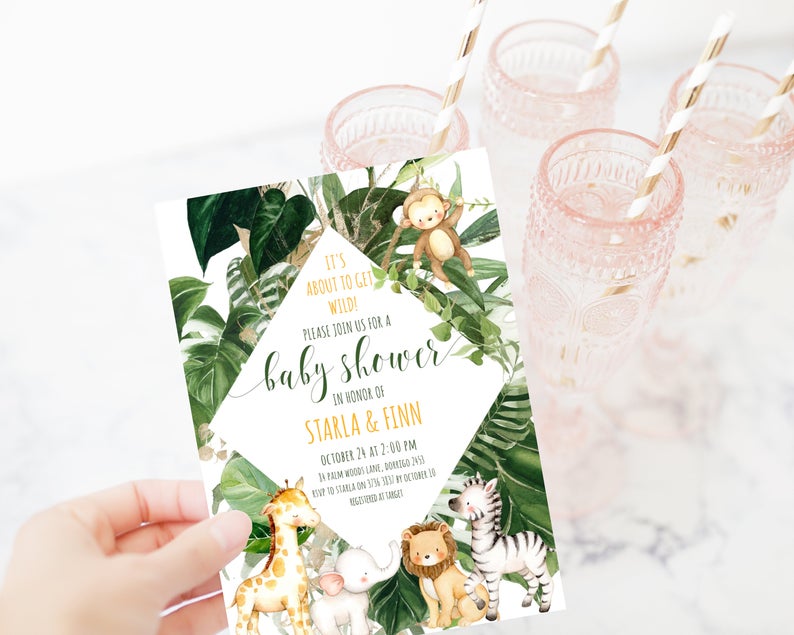 Safari Baby Shower Invitation, Jungle Baby Shower Invitation Boy, Greenery Baby Shower Tropical Editable Instant Download, Elephant, saf1