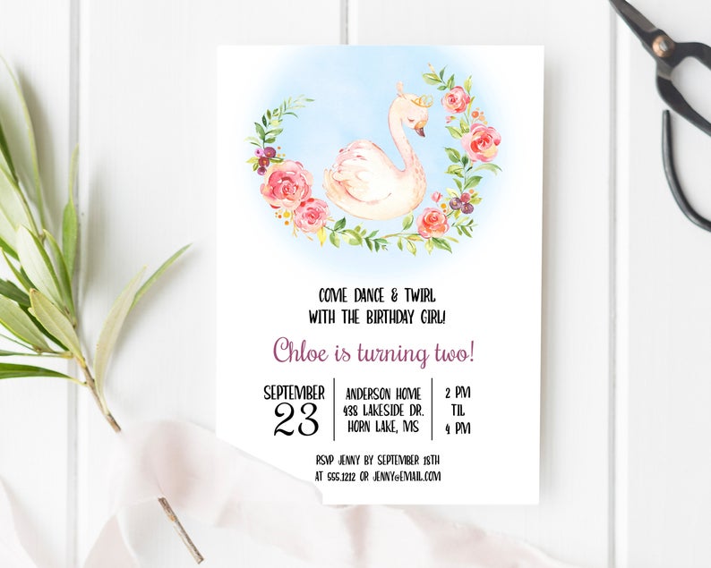 Swan Lake Ballet Invitation | Kids Birthday | Printable Editable Digital File | Instant Download | Corjl | KBI131