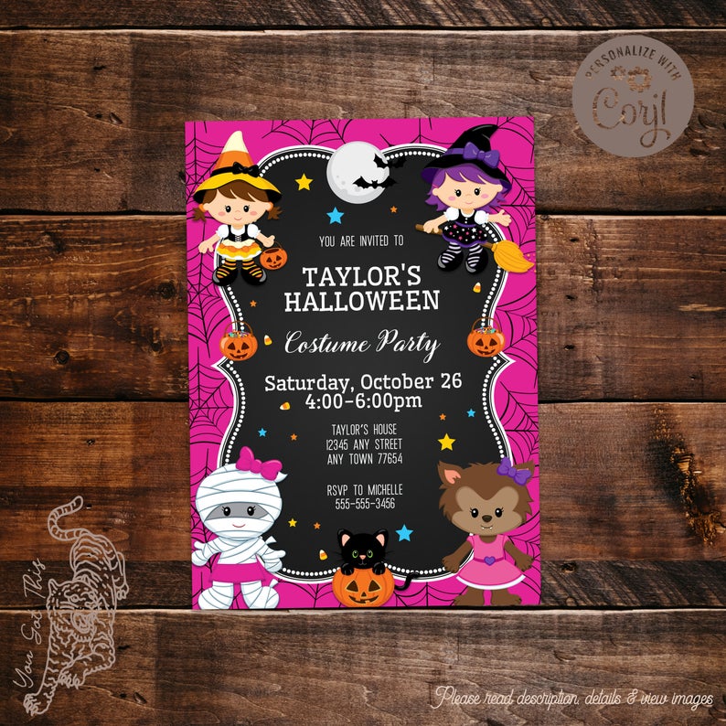 Editable Halloween Costume Party Invitation, 5×7 invite, Edit wording yourself via Corjl, Printable digital file