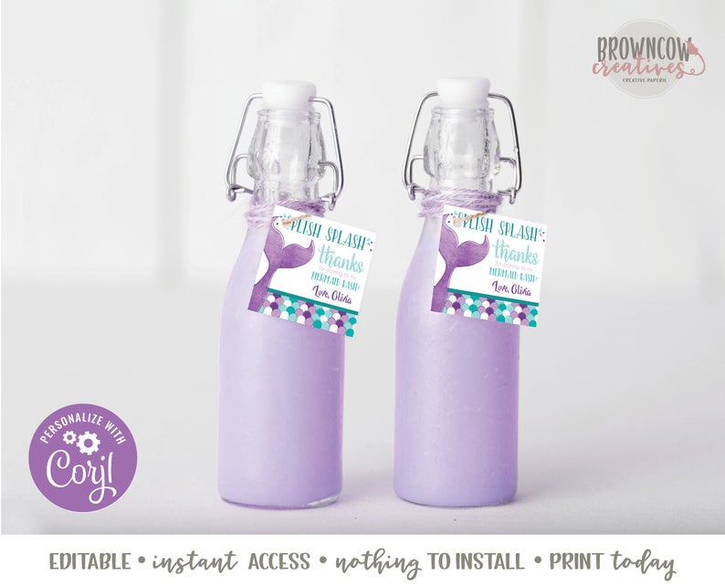 Under the Sea Party Favor Tag, Mermaid Party Gift Tag, Printable Gift Tag, Mermaid Bash, Printable, Instant Download, Editable, Corjl