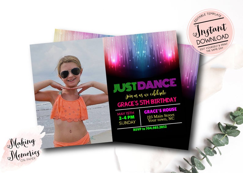 Just Dance Invitation, Disco, Dance Party- Tween- Diva Birthday Printable Invitation, just dance party, Dance Birthday, Teen Birthday, Glow