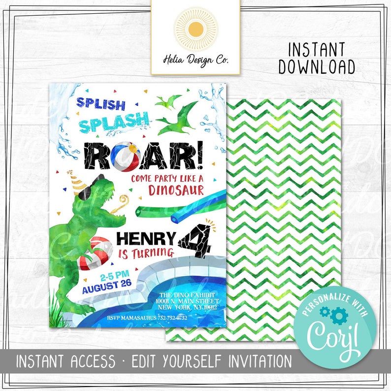 NEW! Edit Yourself Dinosaur Pool Party Birthday Invitation | Any Age | Instant Digital Download | Printable Invitation | 2019 Trend