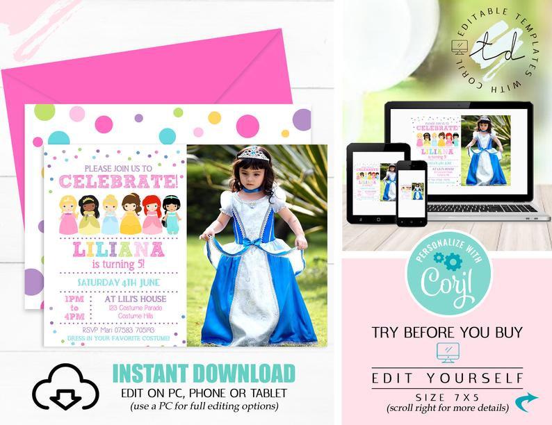 PRINCESS INVITATIONS Princess Photo Birthday Invitation Princess Party Invitations Corjl Princess Invitation Photo Princess Invitation