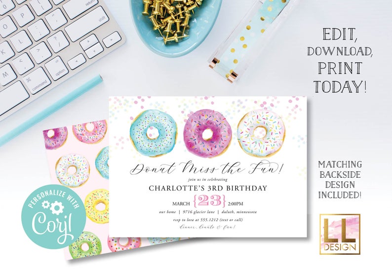 DIY Editable Donut Birthday Invitation