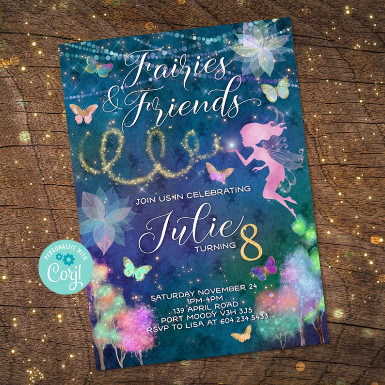 Enchanted Forest invitation, Fairy Birthday Invitation, Fairy garden Party, Fairy Invitation, Enchanted Birthday, Fairies and Friends, corjl