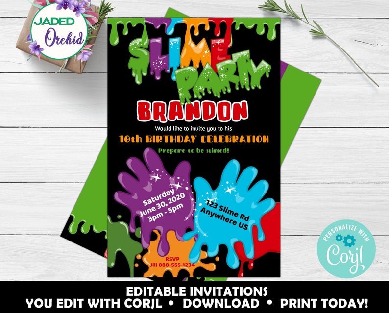 Slime Birthday Party Invitation, Slime Party Invitation, Slime Invitation, Printable, Slime Party Printable, Editable Template, Corjl