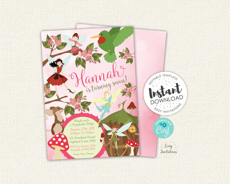 Fairy Invitation, enchanted forest invitation, woodland fairy invitations, fairy party, fairy birthday, fairy invites, editable invite