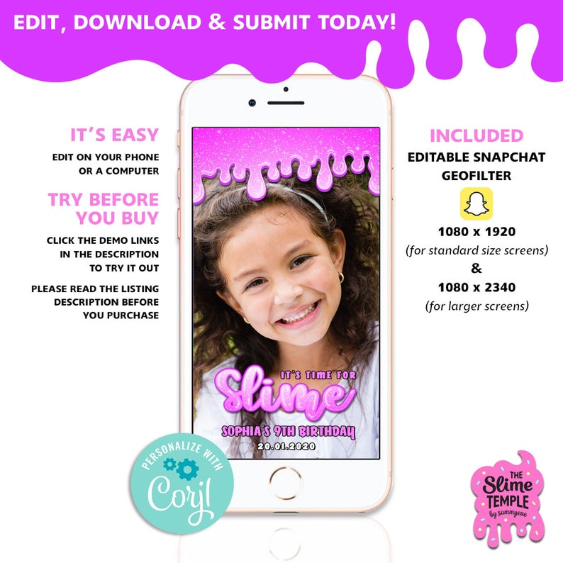EDITABLE Snapchat Geofilter, Slime geofilter, Snapchat geofilter, Birthday geofilter, Birthday Snapchat, Slime birthday, Slime party