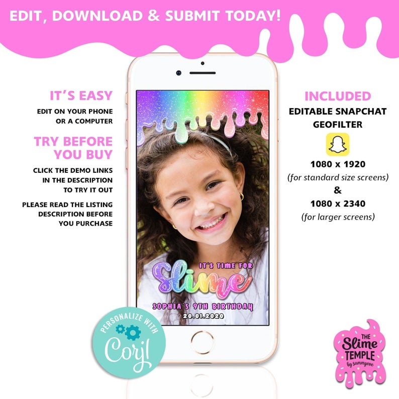 EDITABLE Snapchat Geofilter, Slime geofilter, Snapchat geofilter, Birthday geofilter, Birthday Snapchat, Slime birthday, Slime party