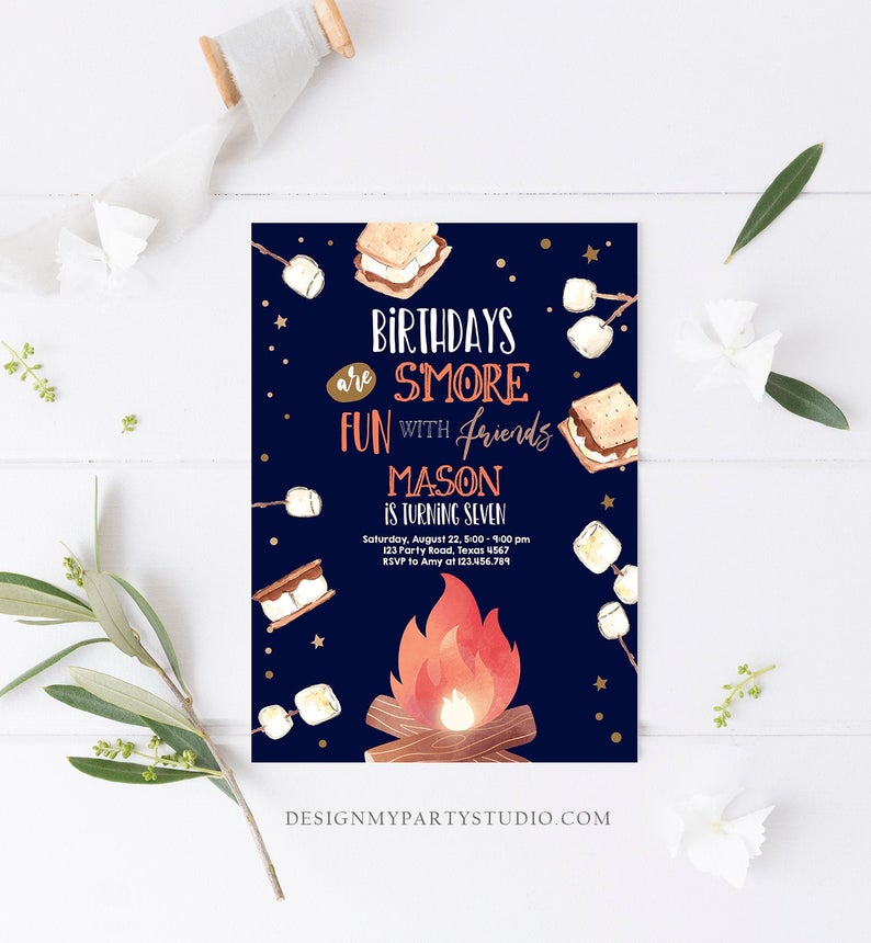 Editable S’more Birthday Invitation Bonfire Invitation Camping Smore Fun with Friends Download Printable Invitation Template Digital 0179
