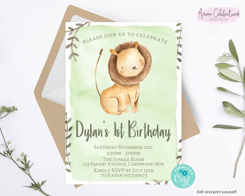 Lion invitation, lion party invite, lion birthday invite, safari invite, zoo party invite, lion invite template, lion editable invitation