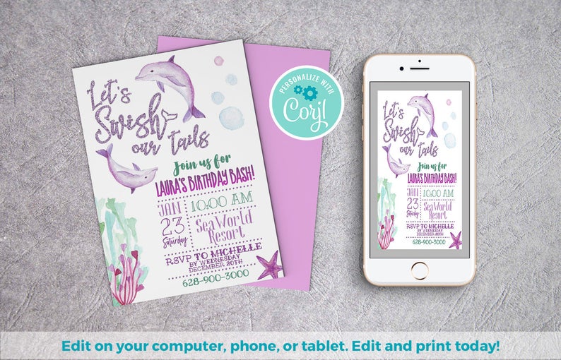 Dolphin Invitation | Dolphin Birthday, Fish Birthday Invite, Dolphin Party, Aquatic Invitation, Ocean Invitation, Fish Invitation