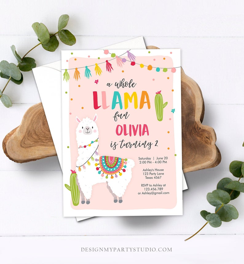 Editable Whole Llama Fun Birthday invitation Llama Cactus Girls Alpaca Fiesta Instant Download Printable Invitation Template Corjl 0079