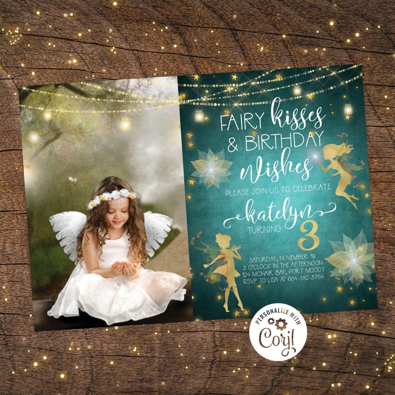 Enchanted Forest invitation, corjl, Fairy Birthday Invitation, Photo Birthday Invitaiton, Enchanted Birthday, Fairy Invitation, Editable