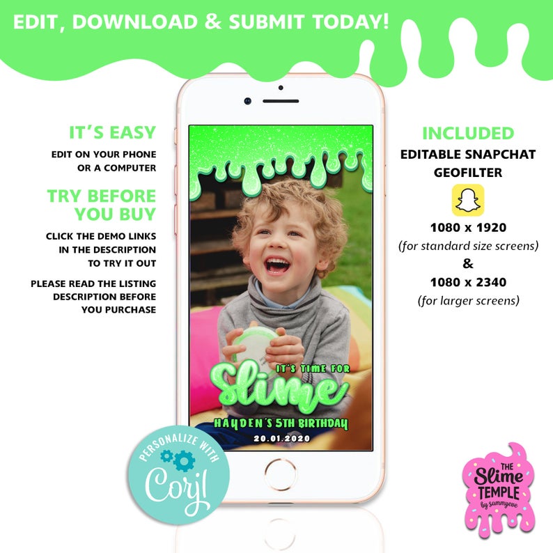 EDITABLE Snapchat Geofilter, Slime geofilter, Snapchat geofilter, Birthday geofilter, Birthday Snapchat, Slime birthday, Slime party