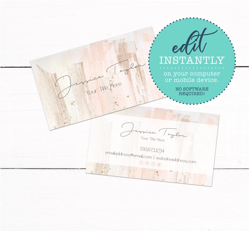 se Gold Brush Stroke Calligraphy Business Card – Photography Fashion Small Business Personal Printable Business Card – Rose Gold Marketing