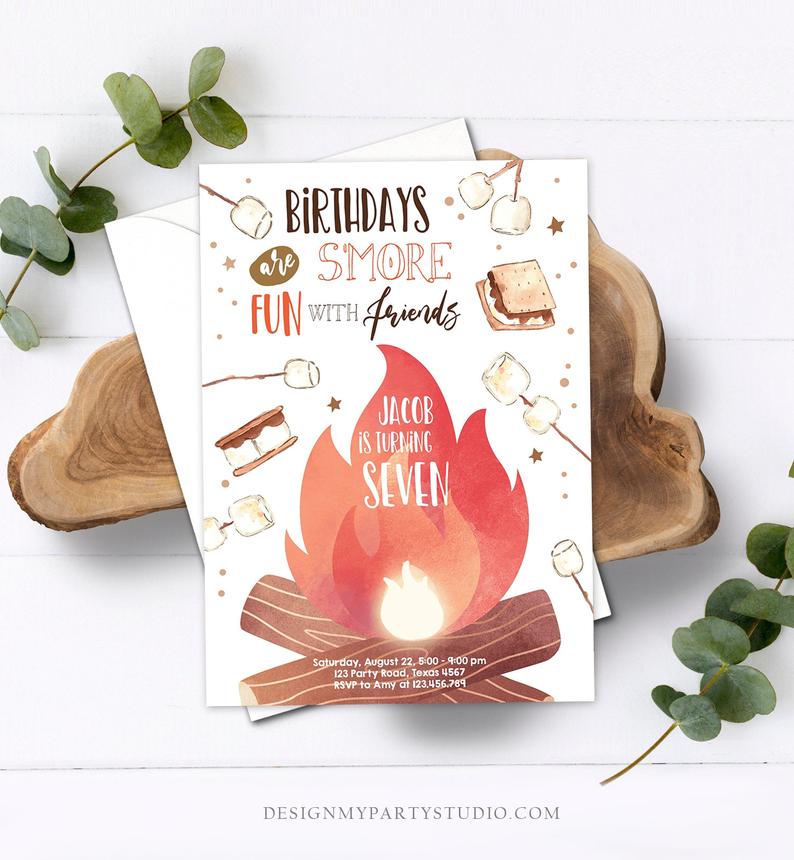 Editable S’more Birthday Invitation Bonfire Invitation Camping Smore Fun with Friends Download Printable Invitation Template Digital 0179