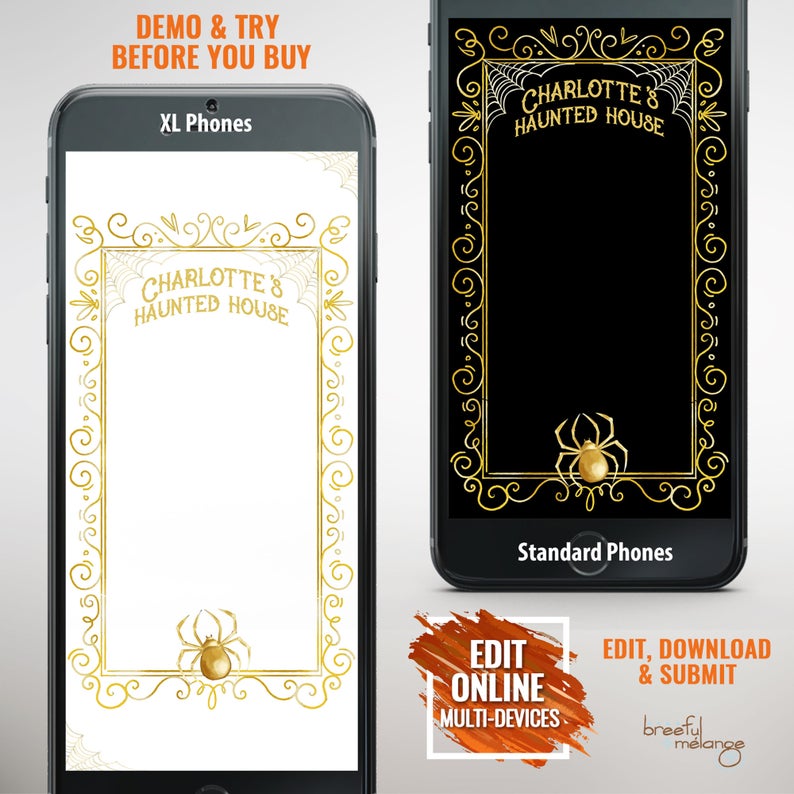 Spooky Halloween Watercolor Frame Snapchat Filter, Edit Yourself, Halloween Party, Instant Download Submission Ready, Corjl Geofilter