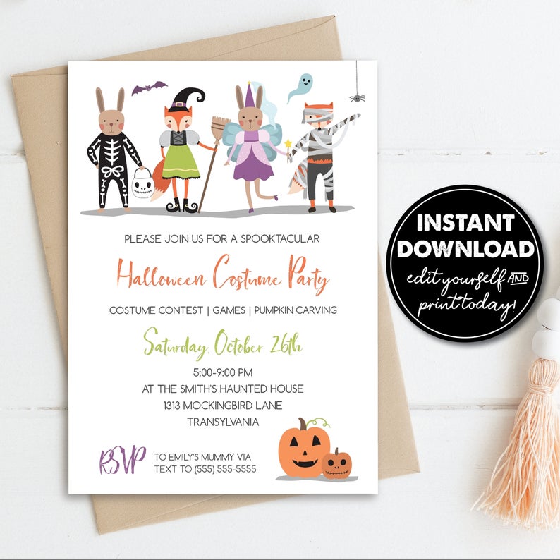 Editable Halloween Costume Party Invitation, INSTANT DOWNLOAD, Easily Edit, Download and Print Today!