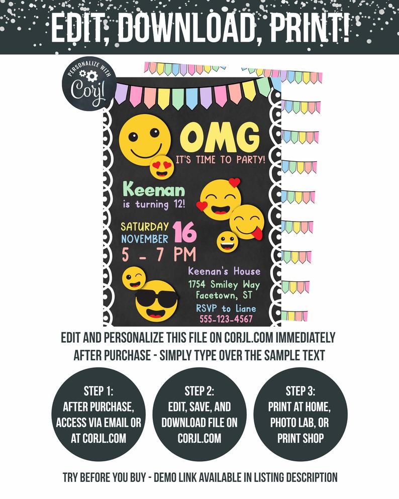 Emoji Invitation – Emoji Party Theme – Teen Birthday Invitation – Corjl Invitations