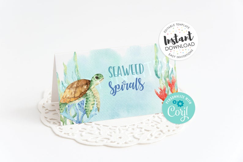 der The Sea Buffet Cards, Editable Food Cards, Editable Food Tents, Editable Food Labels, Under The Sea party, Under The Sea Printable