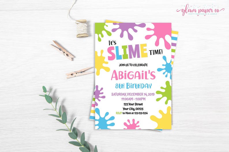 Slime Birthday Invitation, EDITABLE Corjl Template, Slime Party Invitation, Girls Birthday Invitation, Printable Invitation, DIY