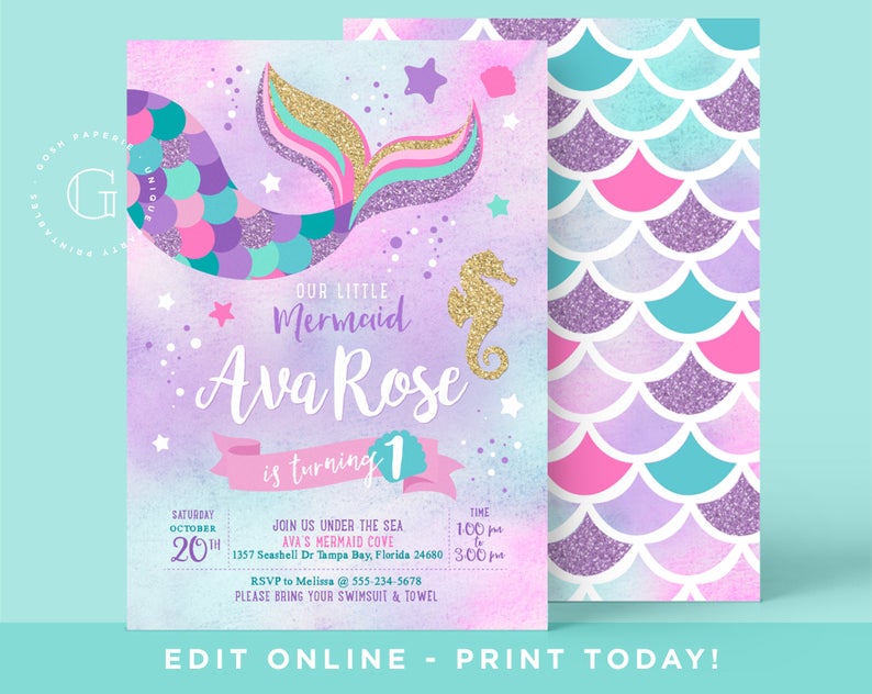Mermaid Invitation. Mermaid Birthday Invitation. Pool Party Invitation. Mermaid Printables. Mermaid Birthday Party. Under the Sea. Corjl