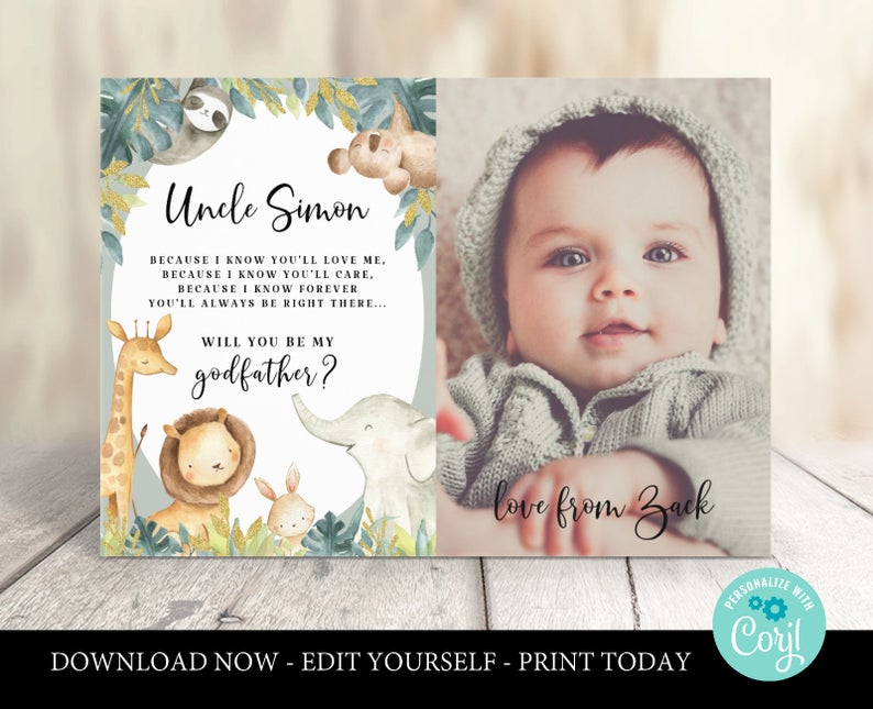 EDITABLE godfather card, will you be my godfather printable, godfather proposal instant download, corjl godfather, godfather poem download