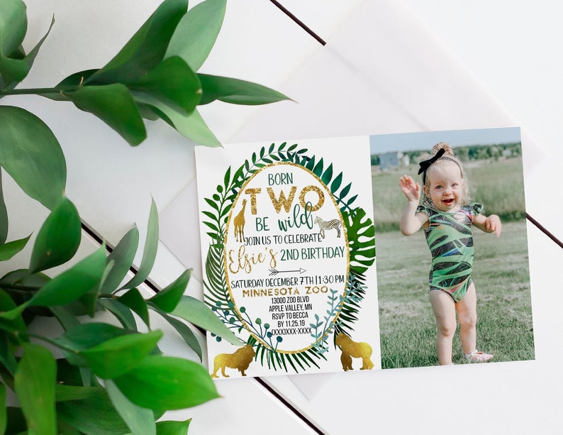 2nd birthday invitation – born two be wild – in two the wild – wild one birthday – jungle birthday – safari birthday birthday invite – corjl