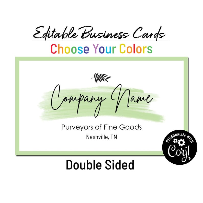 Printable Business Card Template – Painted Swash. Choose Any Colors. Custom Business Card Design. Edit Online w/ Corjl. DIY Download & Print