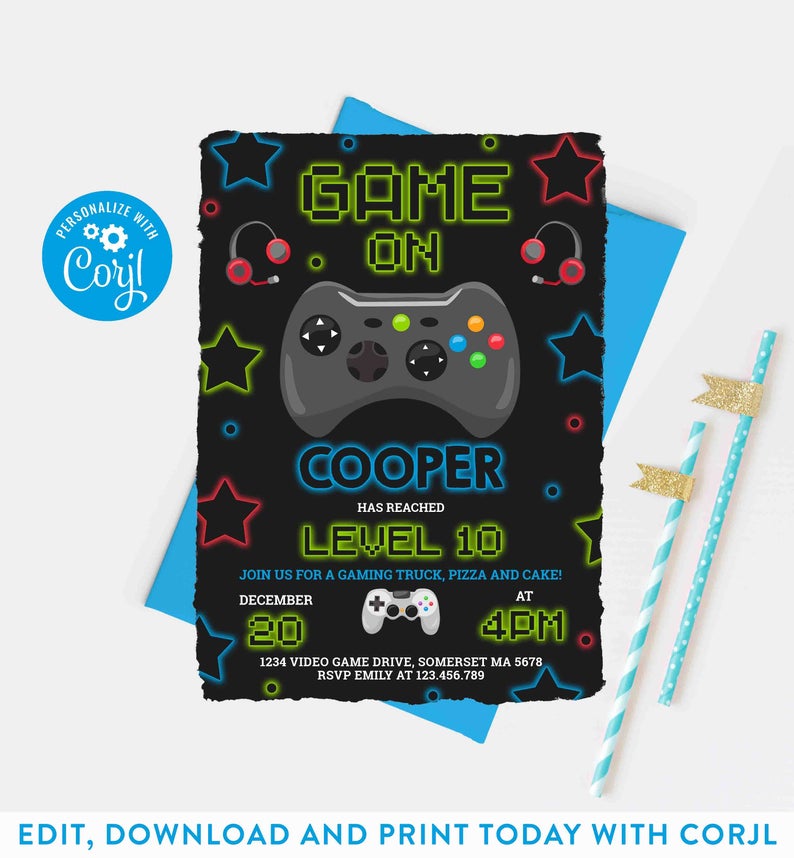 Gaming Invitation Video Game Invitation Video Game Birthday Invitation Gaming Birthday Party Video Gaming Instant Download Editable File 4S