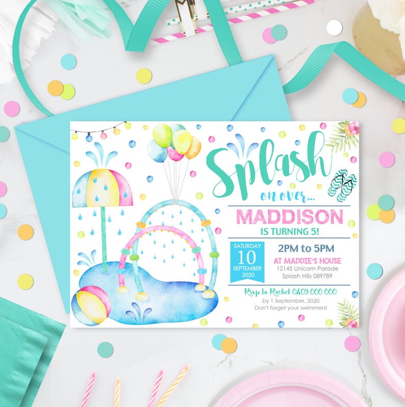 SPLASH PAD PARTY Invitation Splash Invitation Water Park Party Invitations Download Splash Party Invitation Waterpark Invitation Pool Party