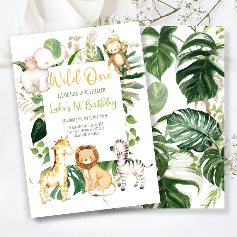 Wild One, Safari Birthday Invitation Boy, Jungle First Birthday Invitation Boy, Birthday Invitation One, Editable Download, Elephant Lion