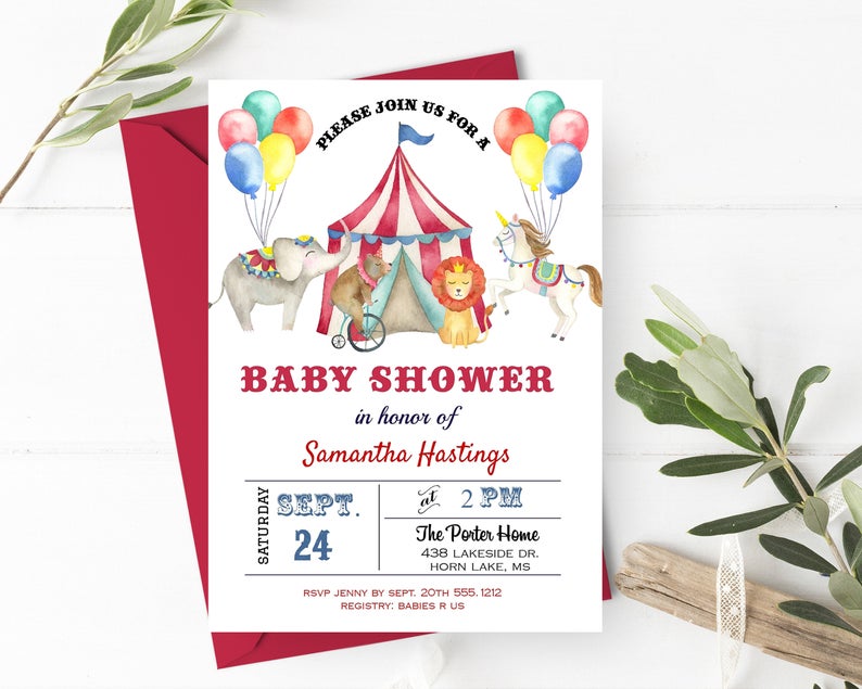 Circus Baby Shower Invitation, Big Top Baby Shower Template, Printable, Editable Digital File, Instant Download, BSI337