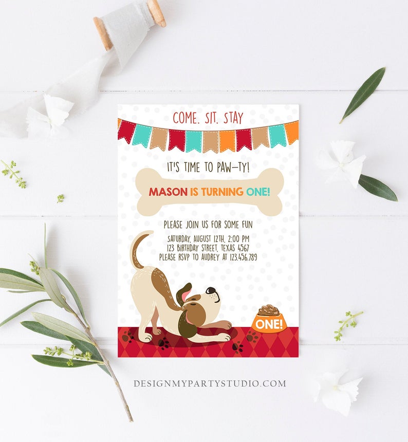 Editable Dog Invitation Dog Party Puppy Party Invite Dog Birthday paw-ty Invite Pink Girl Dog Theme Download Printable Template Corjl 0048