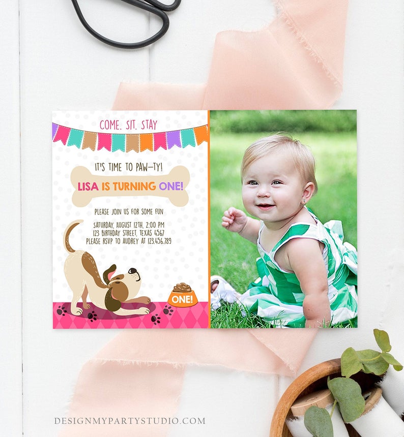 Editable Puppy Dog Birthday Invitation Pawty Girl Birthday Dog Theme Puppy Party Dog Pink Download Printable Invitation Template Corjl 0048