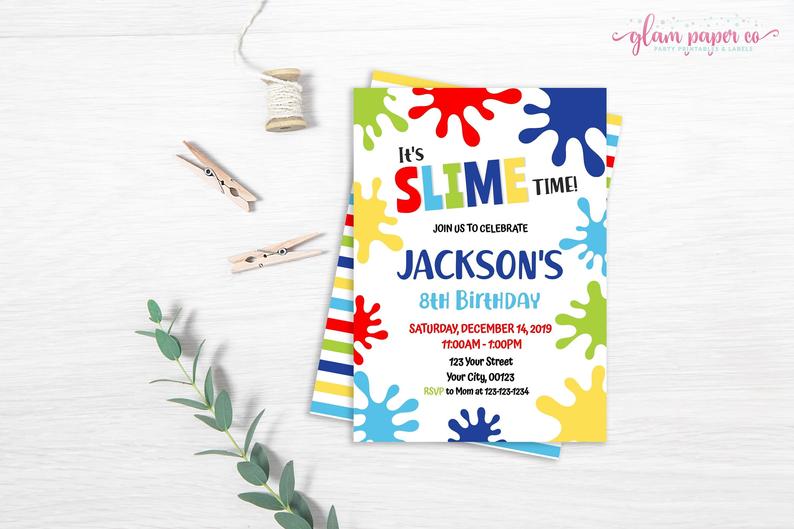 Slime Birthday Invitation, EDITABLE Corjl Template, Slime Party Invitation, Boys Slime Birthday Invitation, Printable Invitation, DIY