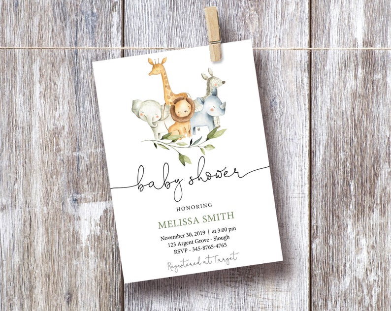 Baby Shower Invitation, EDITABLE Invitation Printable, Jungle Baby Shower Invitation, Safari Baby Shower Invitation, Corjl, SA01