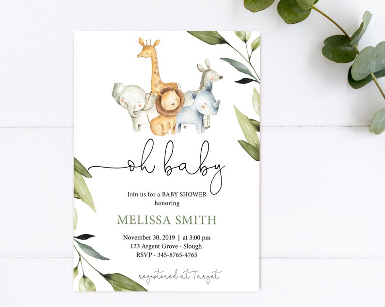 Baby Shower Invitation, EDITABLE Invitation Printable, Jungle Baby Shower Invitation, Safari Baby Shower Invitation, Corjl, SA02