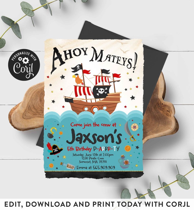 Pirate Invitation Pirate Birthday Invitation Pirate Ship Invitation Pirate Party Treasure Map Invitation Pirate Party Instant Download 70