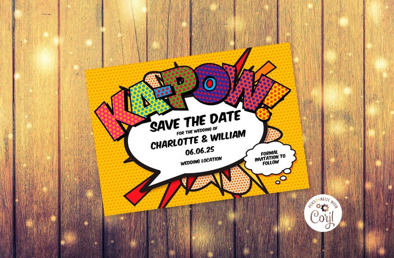 Save the Date Invitation Template, Instant Download Editable DIY Printable, Comic Book, Wedding, Engagement, Change Of Date, New Plan