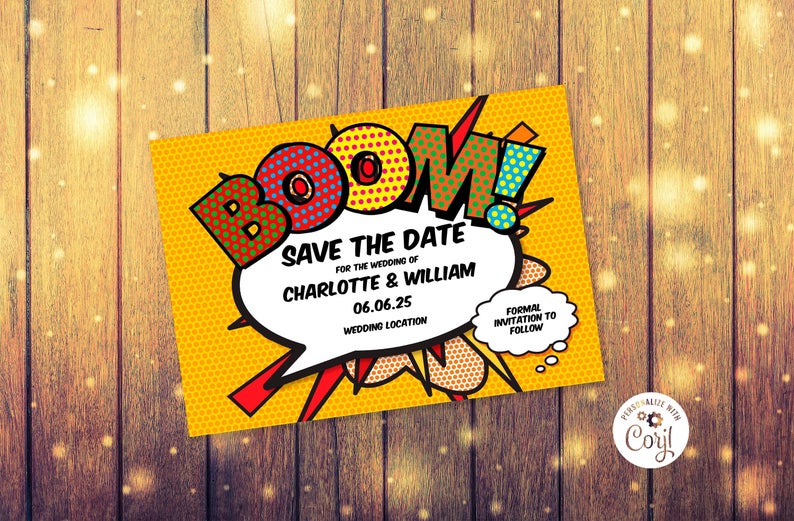 Save the Date Invitation Template, Instant Download Editable Printable, Comic Book Wedding, Engagement, Birthday, Change of Date, New Plan
