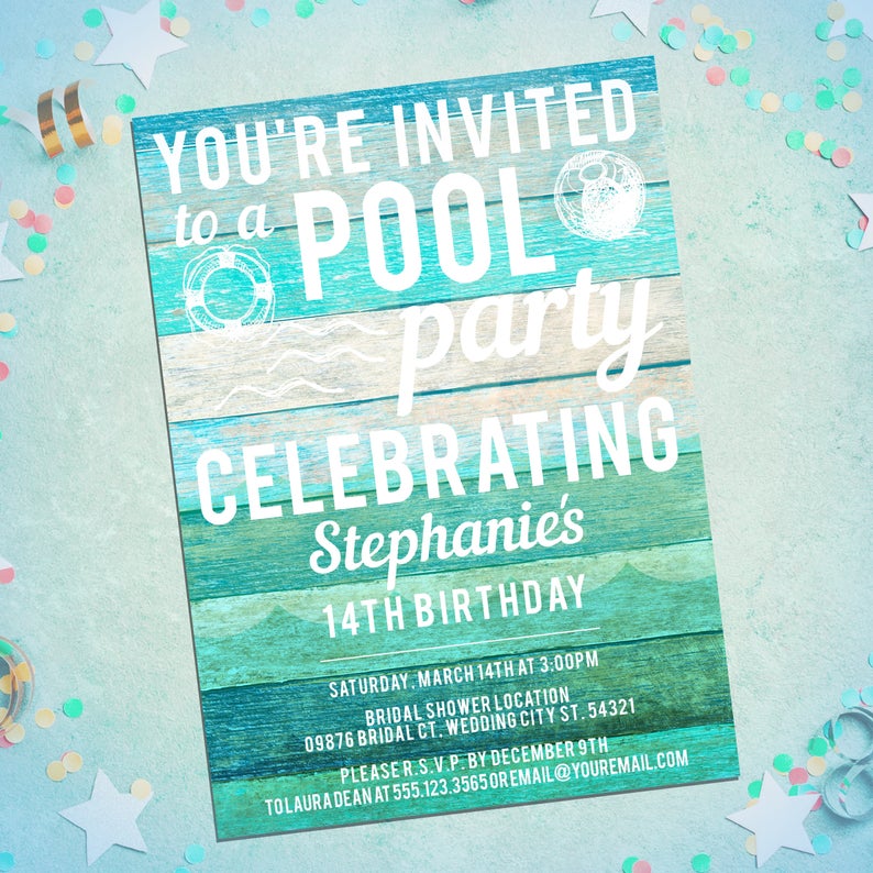 Pool Party Invitations, Swimming Pool Birthday Party, Printable Birthday Invitations, Swim Party Invite, Pool Birthday, Instant Download