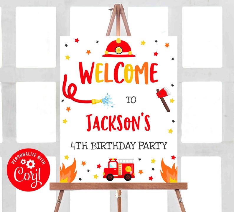Firetruck Birthday Party Welcome Sign Fire Fighter Birthday Party Firetruck Welcome Sign Fire Fighter Party Instant Editable Download X4