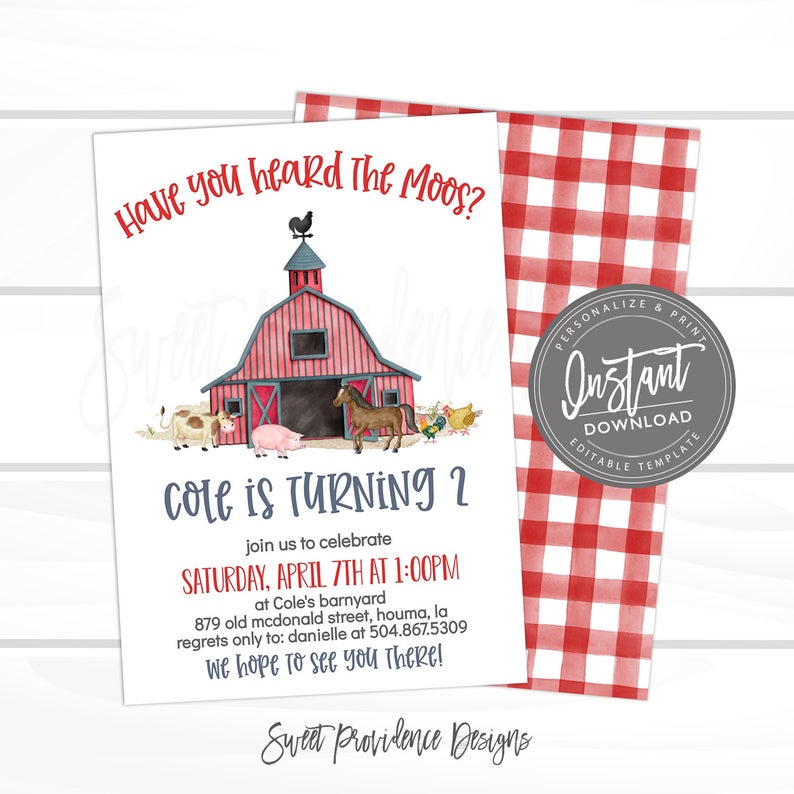 Farm Birthday Invitation, Editable Boy Barn Party, Digital Invite, Farm Animals, Barnyard, Boy Invitation, Printable Instant Access Edit NOW