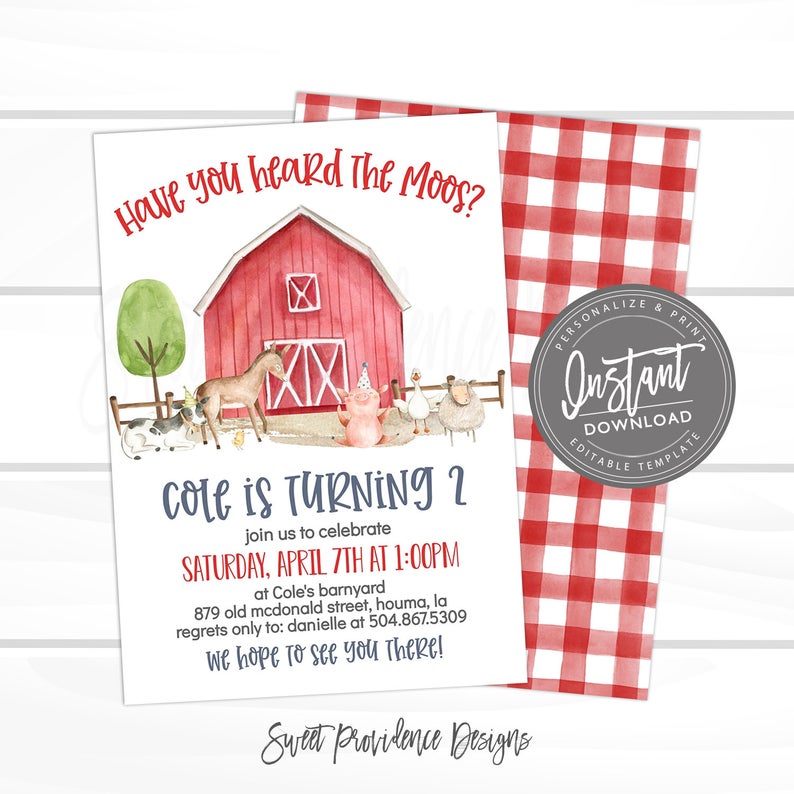 Farm Birthday Invitation, Editable Boy Barn Party, Digital Invite, Farm Animals, Barnyard, Boy Invitation, Printable Instant Access Edit NOW