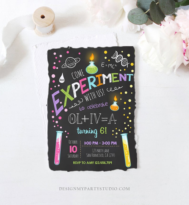 Editable Science Experiment Birthday Invitation Girl Experiment Party Mad Scientist Lab Slime Party Professor Corjl Template Printable 0094